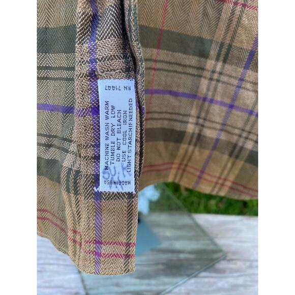 VTG Saks Fifth Avenue Flannel Mens Medium Made In USA Long Sleeve Brown/Green - Picture 7 of 8
